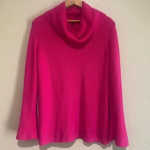 Talbots Sweater Womens Medium Pink Ribbed Cowl Neck Bell Sleeve Classic Pullover